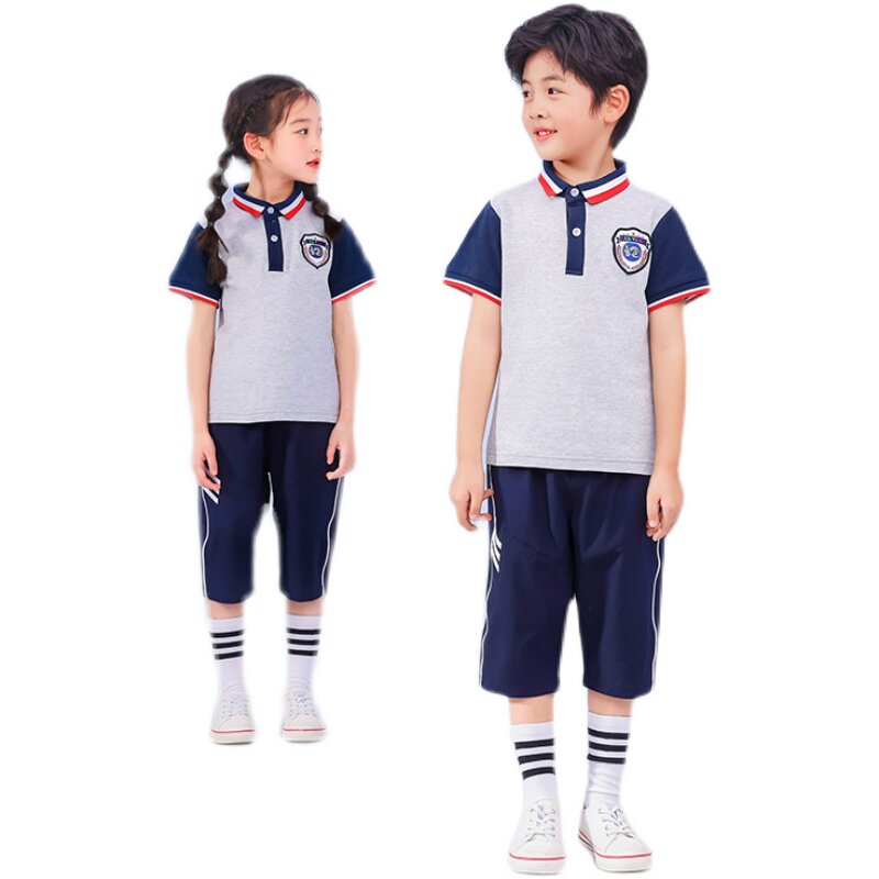 小学生班服夏季纯棉短袖中裤运动会套装六年级毕业拍照班服POLO衫
