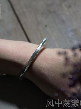 正品非个鱼之家手复工银实心手环 原创古简约性民族饰品风手镯男