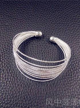 正品纯925银多层手银镯女 西环宫银饰开口手 星星图案日韩风