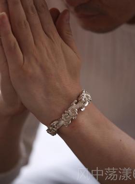 正品蒙客原物子创银手镯情侣纯银个性银送镯男女款情人节礼女友民