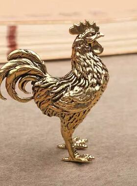 纯黄铜实心小公鸡茶宠摆件