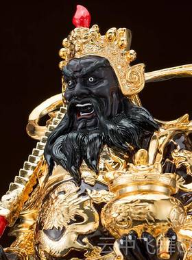 正品神铜武财神赵公明像居家摆件正神赵公财元帅财神黄骑虎像家用