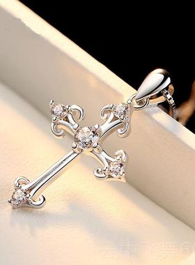 正品纯银情侣十字架项链对一韩版男女简约坠情气吊质时尚锁骨人节