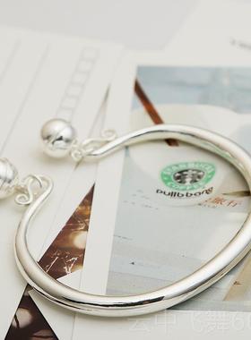 正品银9手镯女99银宫铃铛光面实心纯足银饰品开口红网年轻款手环