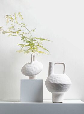 侘寂风把手花器摆件创意家居酒店样板房售楼处客餐厅软装饰品民宿