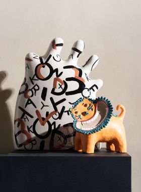 创意抽象手绘彩色陶瓷手掌摆件客厅软装儿童房样板间装饰品样板间