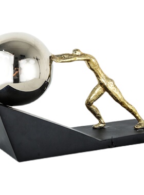 现代简约人物装饰摆设品创意树脂金属推球人家居软装客厅桌面摆件