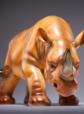 轻奢高档犀牛摆件仿真动物雕塑欧式客厅书房酒柜办公室桌面装饰品