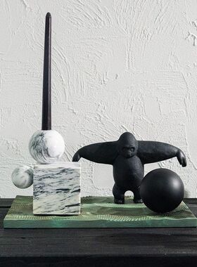 大理石烛台书靠摆件创意高级感软装饰品电视柜设计师样板间售楼处