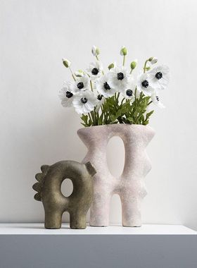 侘寂风做旧抽象陶瓷花瓶样板间摆件民宿创意家居装饰品展厅设计师