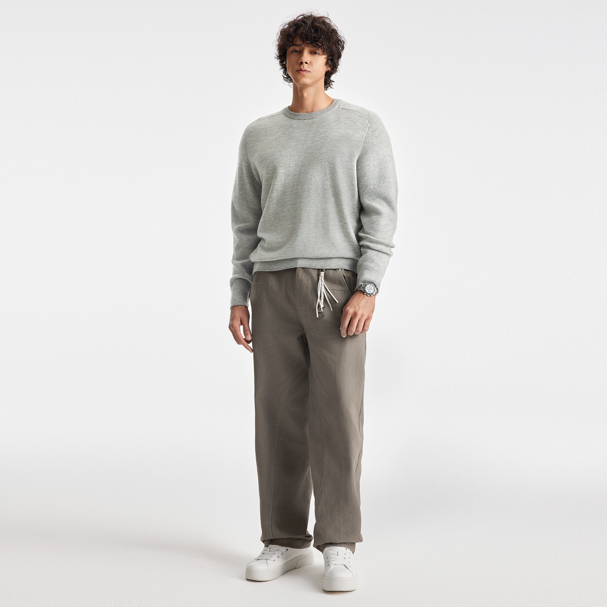 BODYDREAM零压混纺毛衣男含羊毛衫慵懒风轻量保暖针织衫毛线衣 - 图0