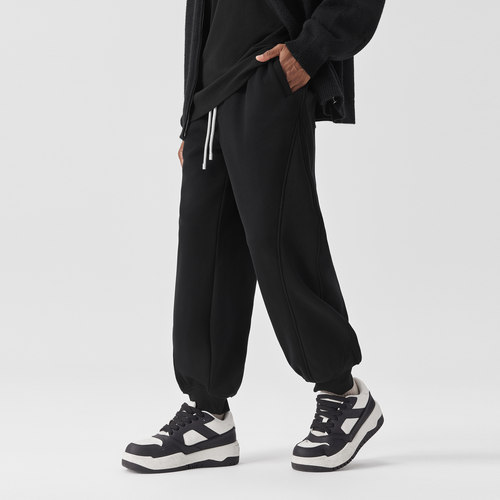 BODYDREAM冬季重磅加绒卫裤男士运动裤宽松大码束脚裤针织休闲裤 - 图1