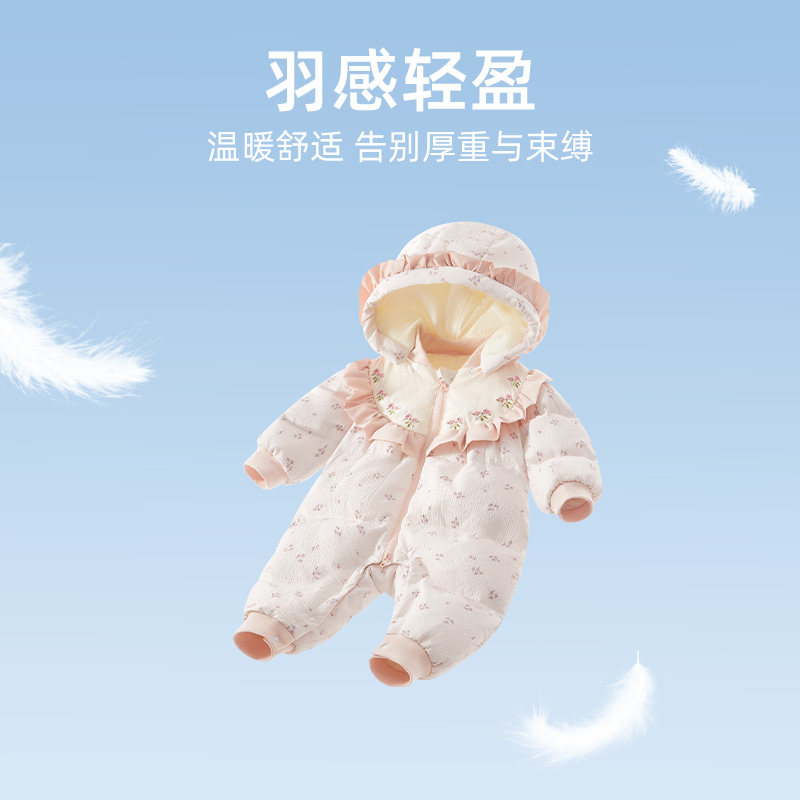班喜迪婴儿羽绒服连体衣冬装婴幼儿衣服宝宝白鸭绒连帽外出服冬季,淘宝优惠券,粉丝福利购,淘宝优惠卷