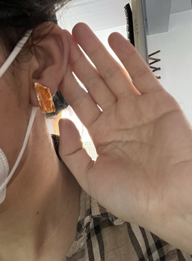 Vintage橙色珐琅彩不规则耳夹 打标
