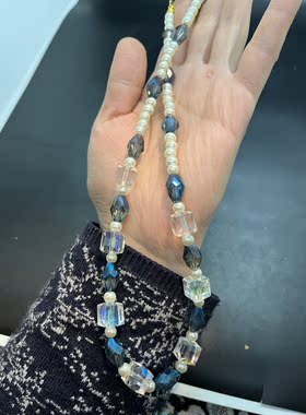 白色琉璃珍珠项链炫彩方形捷克水晶珠首饰