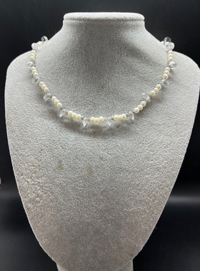 白色琉璃珍珠项链飞碟水晶不规则灰色 挺特别的款长度45厘米左右