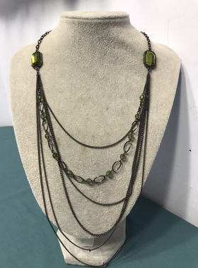 简约橄榄绿色宝石多层长款项链