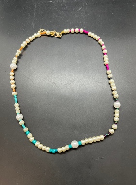 白色琉璃珍珠项链童趣不规则粉色捷克水晶 实物比图片好看