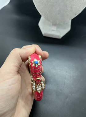 Vintage中古粉色小象动物手镯珐琅彩工艺松石