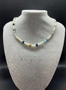 不规则多色蓝色白色琉璃珍珠短款项链 长度45厘米左右