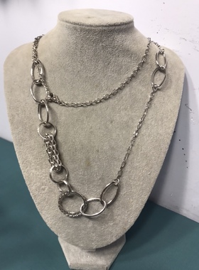 Vintage银色简约长款不规则圆圈项链毛衣链保存品