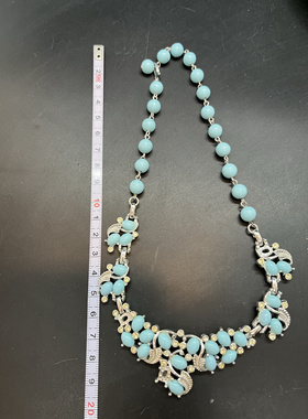 Vintage中古BOGOFF仿蓝松石花卉精致银色项链短款只有一条