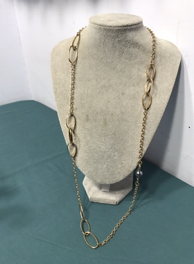 简约铜镀真金灰珍珠金色长款项链