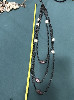 孤品黑色简约手绘花纹琉璃多层长款项链