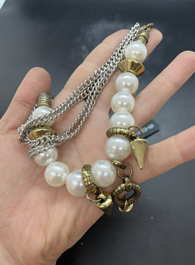 Vintage复古珍珠箭头bebe多层短款项链甜酷风嘻哈朋克风