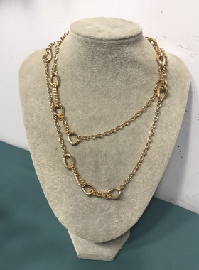 Vintage金色铜镀真金简约长款圈圈链条毛衣链保存品