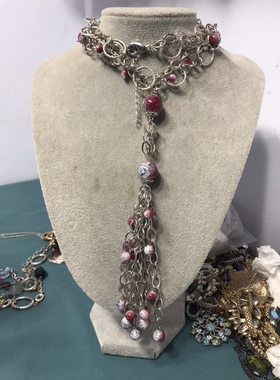 Vintage罕见双色艺术琉璃多层流苏圆圈长款项链