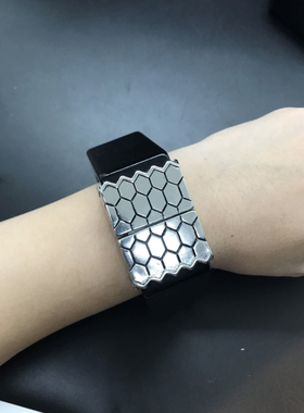 Vintage复古铜门设计风格夸张树脂手镯宽版六边形黑色银色