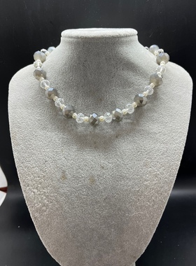 高级灰色捷克水晶珠珍珠短款项链 实物比图片好看