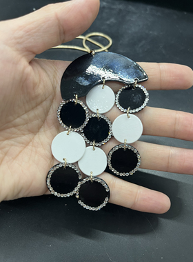 Vintage中古trifari项链翠法丽70年代黑白现代解离风格长款项链