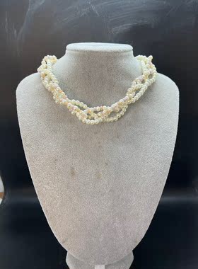 三层白色琉璃珍珠粉色紫色麻花短款项链 长度45厘米左右