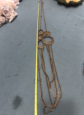 Vintage复古青古铜简约多层鱼鳞片片长款项链毛衣链保存品