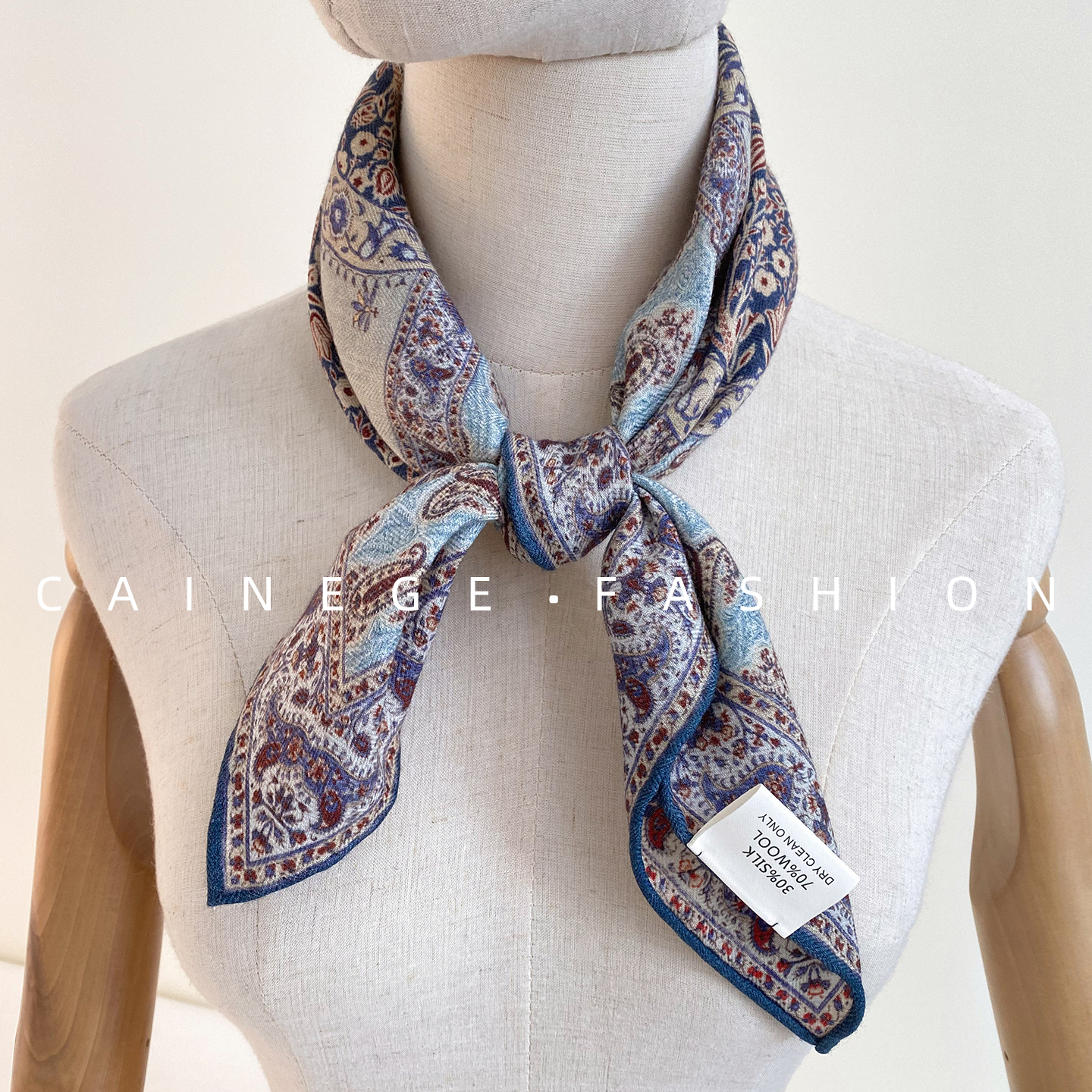 雅致古典氛围感轻奢丝毛围巾女秋冬季多功能真丝羊毛方巾装饰领巾 - 图2