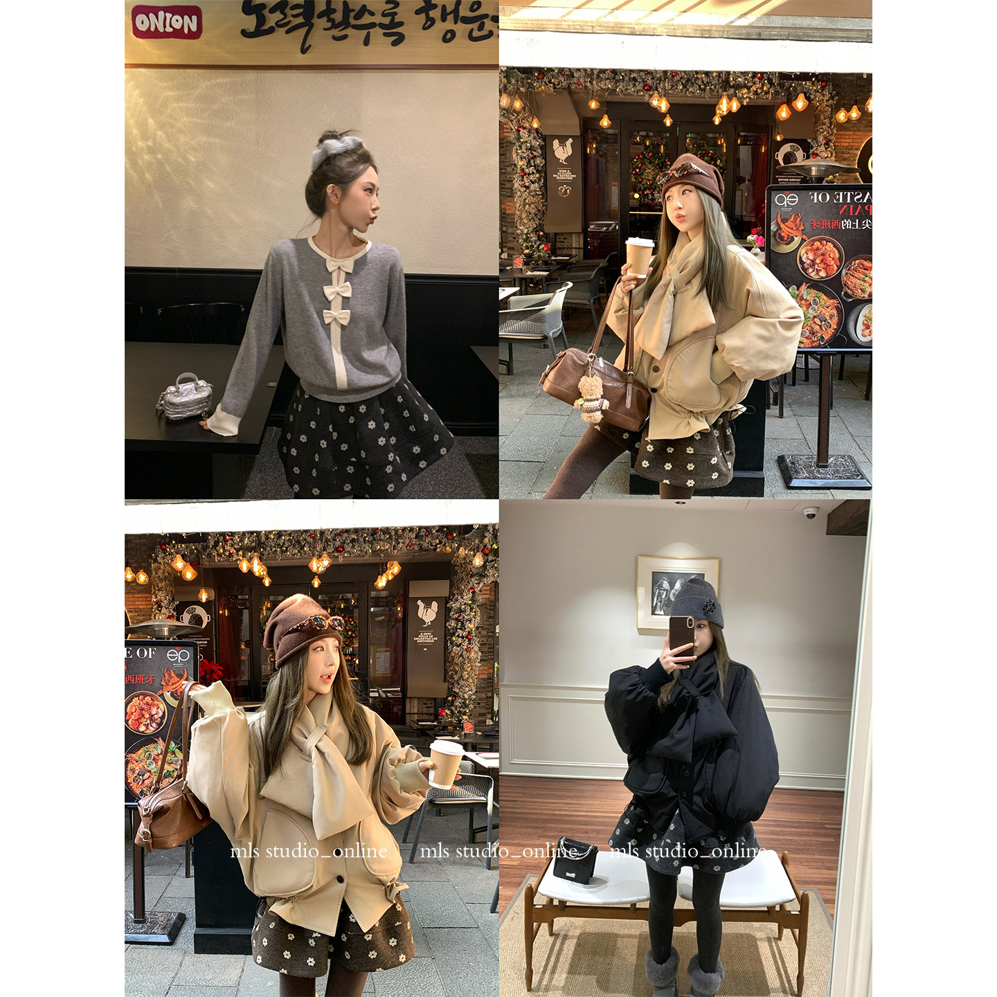 MLS 花漾冬游记 甜系出街2025冬季新款女保暖花朵毛呢伞摆半身裙,淘宝优惠券,粉丝福利购,淘宝优惠卷