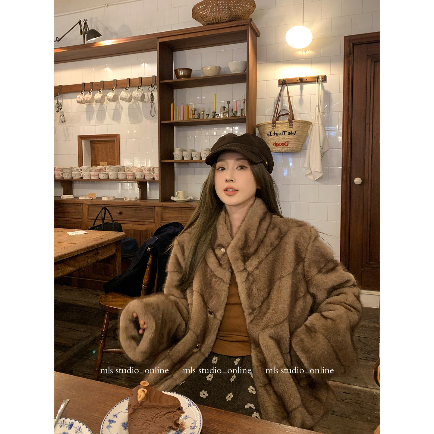 MLS 花漾冬游记 甜系出街2025冬季新款女保暖花朵毛呢伞摆半身裙,淘宝优惠券,粉丝福利购,淘宝优惠卷