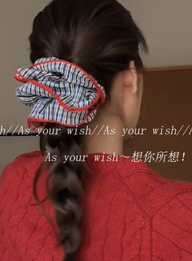 复古红边蓝棕格纹发绳新款韩系