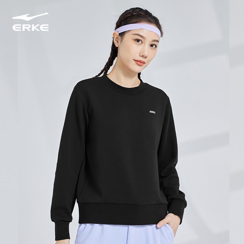 立型科技丨鸿星尔克2023春季新款女子套头圆领卫衣打底运动上衣女_运动服_休闲服装 第2张