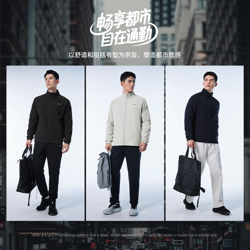 暖舱丨鸿星尔克外套男冬季新款男士加绒立领针织夹克运动开衫卫衣 - 图2