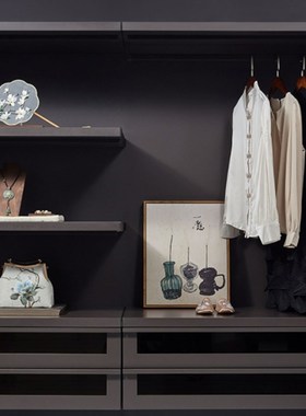 精选新中式样板间样板房大套衣帽C间轻奢挂画女士包包软装装饰摆