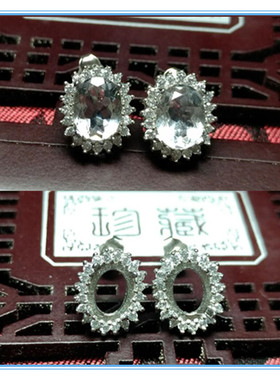 纯银白金戴妃款椭圆形耳钉