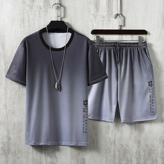 冰丝五分短裤套装男夏季薄款宽松潮流男装帅气休闲运动外穿两件套