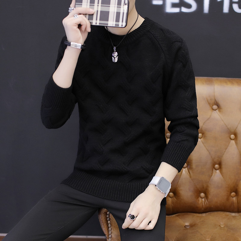 毛衣男白色针织衫套头修身圆领男士冬季毛线衣麻花打底衫加厚线衣,淘宝优惠券,粉丝福利购,淘宝优惠卷