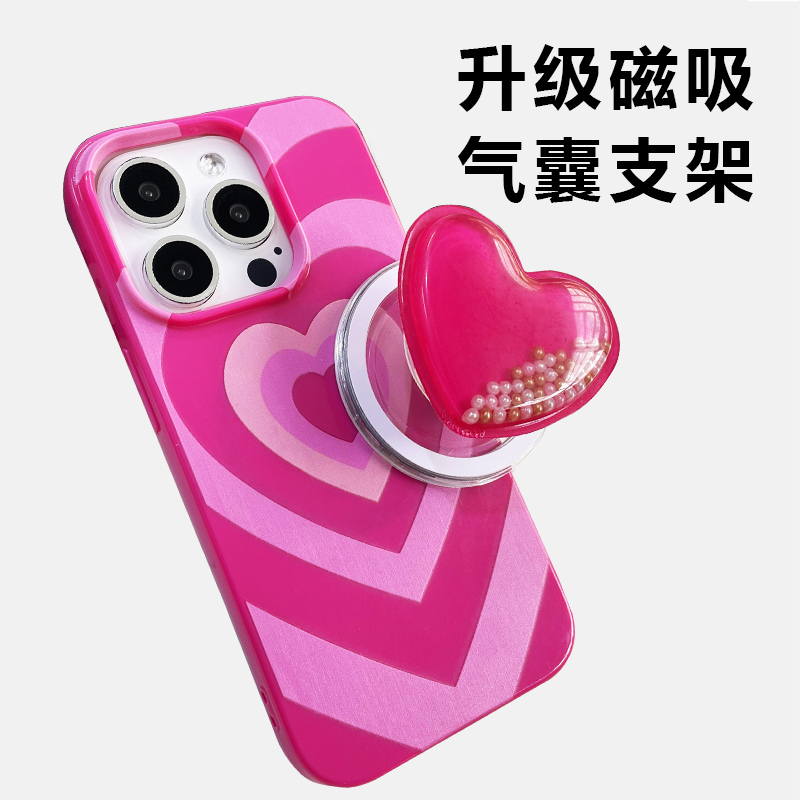 苹果15promax手机壳磁吸气囊支架一体iPhone14Pro保护套全包防摔女新款13爱心粉色12pm软硅胶适用15小众14外 - 图2