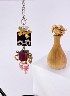 蒸汽朋克机器人情侣项链钥匙扣DIY手工木制品