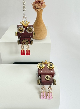 蒸汽朋克机器人情侣项链钥匙扣DIY手工木制品吉他手
