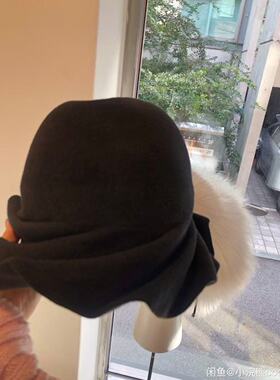 韩国冬日氛围感帽子韩系帽子波浪边花瓣秋天羊毛呢帽复古盆帽优雅